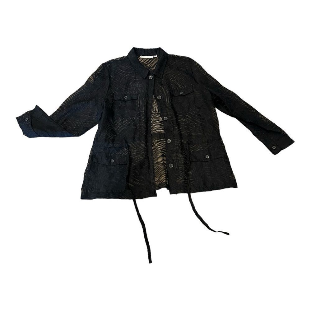Bamboo Traders Women’s Black Sheer Button Up Top Pockets Long Sleeve XLarge